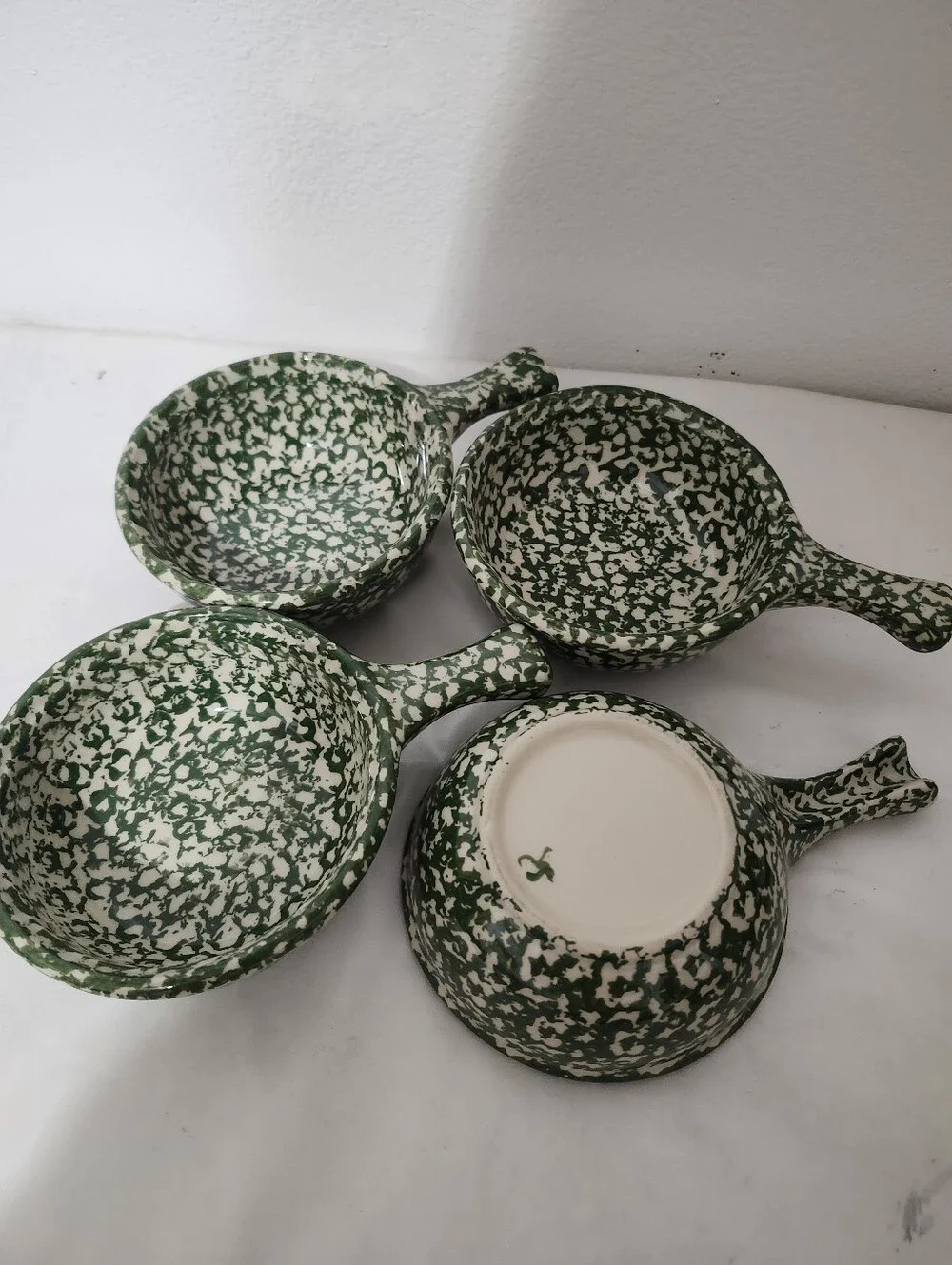 Vintange Henn Pottery Speckled Ceramic Handled Bowls - Set of 4 For Chili, soups